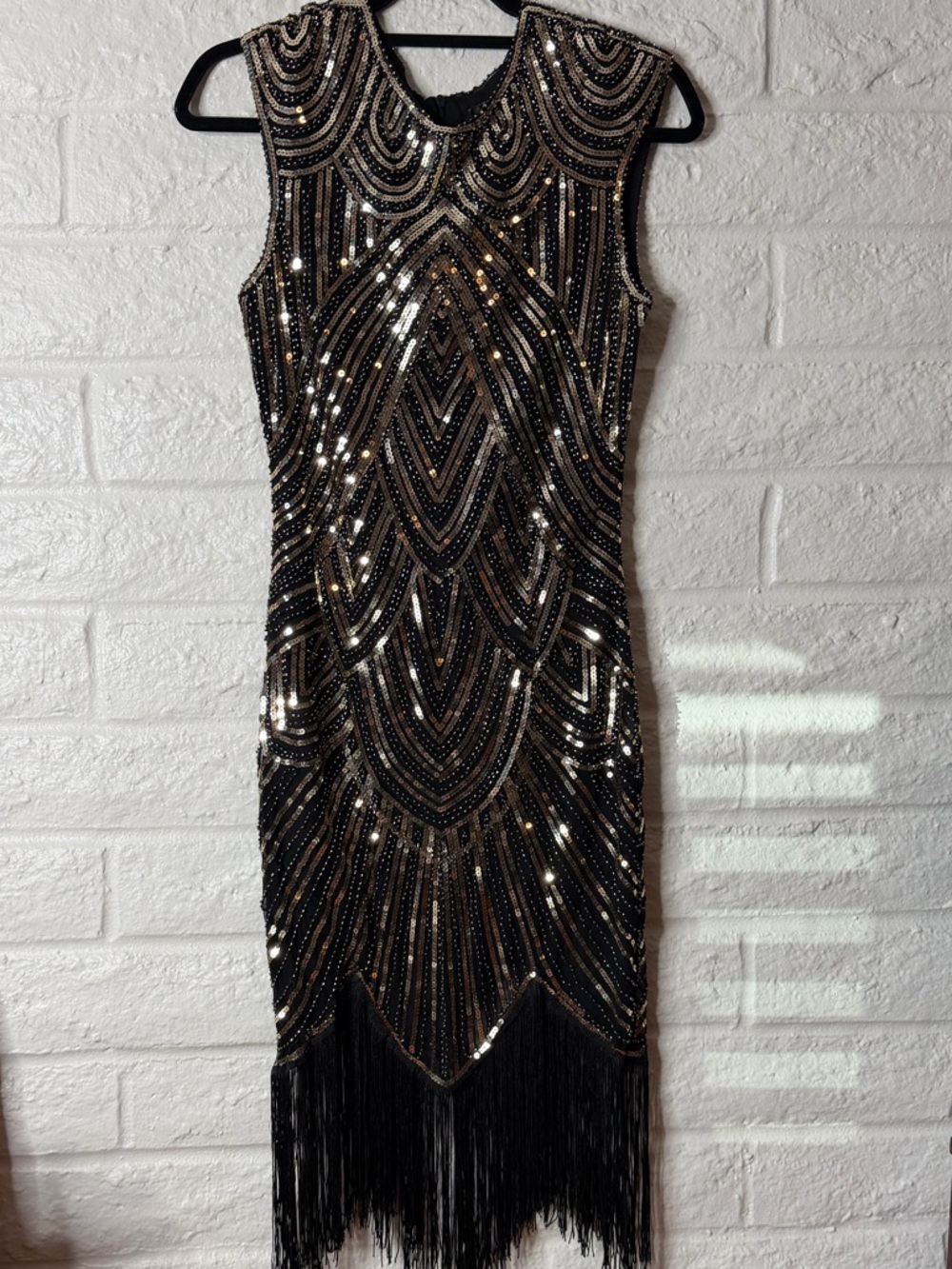 1920s Vintage Style Flapper Dress - Black and Gold Fringe Sequin